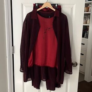Vintage sheer and satin 3 piece Burgundy Sheer Pants Set Sz Large